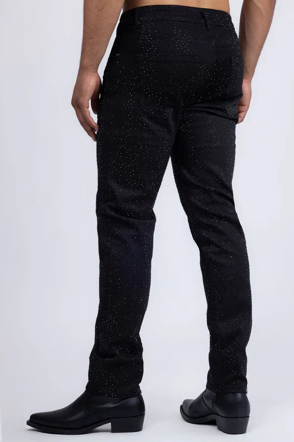 Barabas Men's Dolorosa Rhinestone Jeans - Black/Black Stones