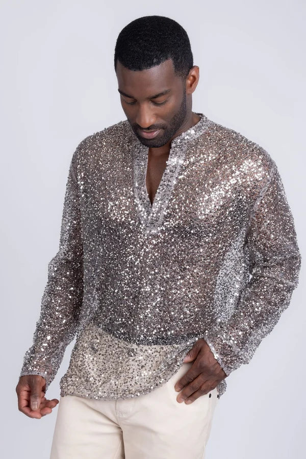 Camisa de manga larga con lentejuelas Chella para hombre de Barabas - Beige