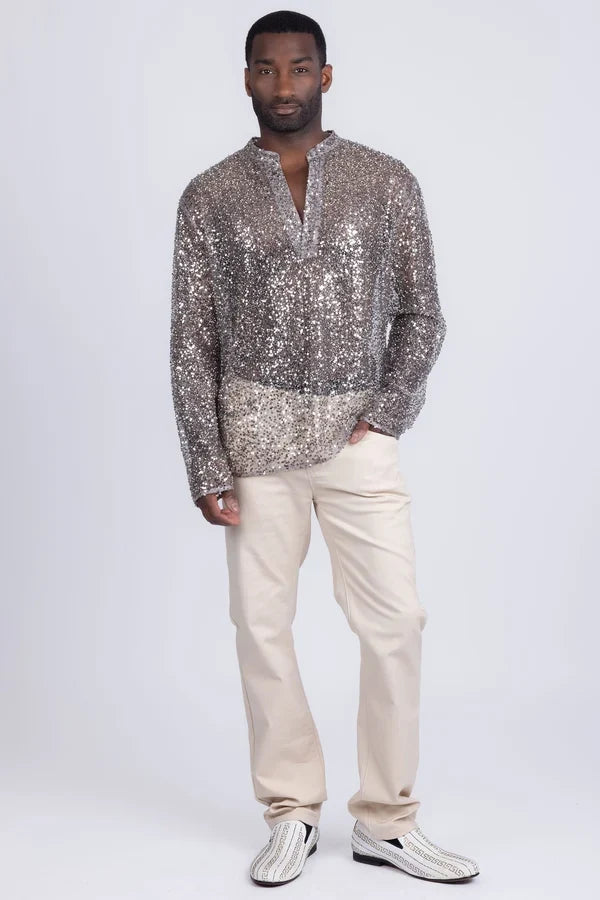 Camisa de manga larga con lentejuelas Chella para hombre de Barabas - Beige