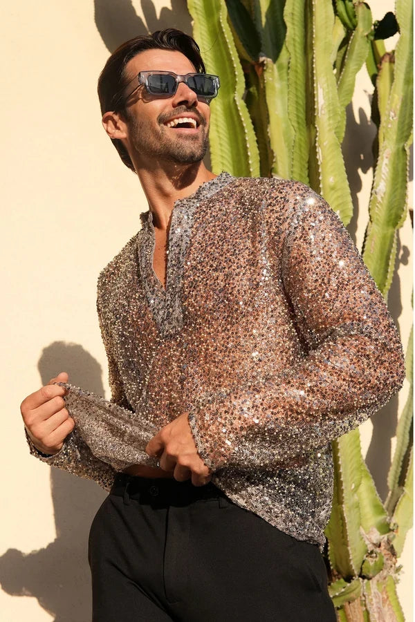 Camisa de manga larga con lentejuelas Chella para hombre de Barabas - Beige
