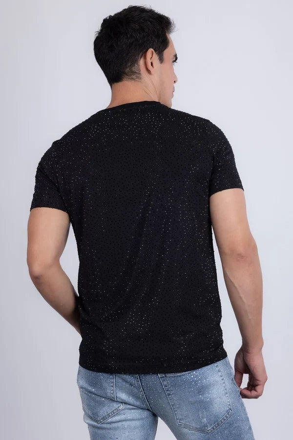 Camiseta Barabas Dolorosa con pedrería para hombre - Negro/Piedras negras