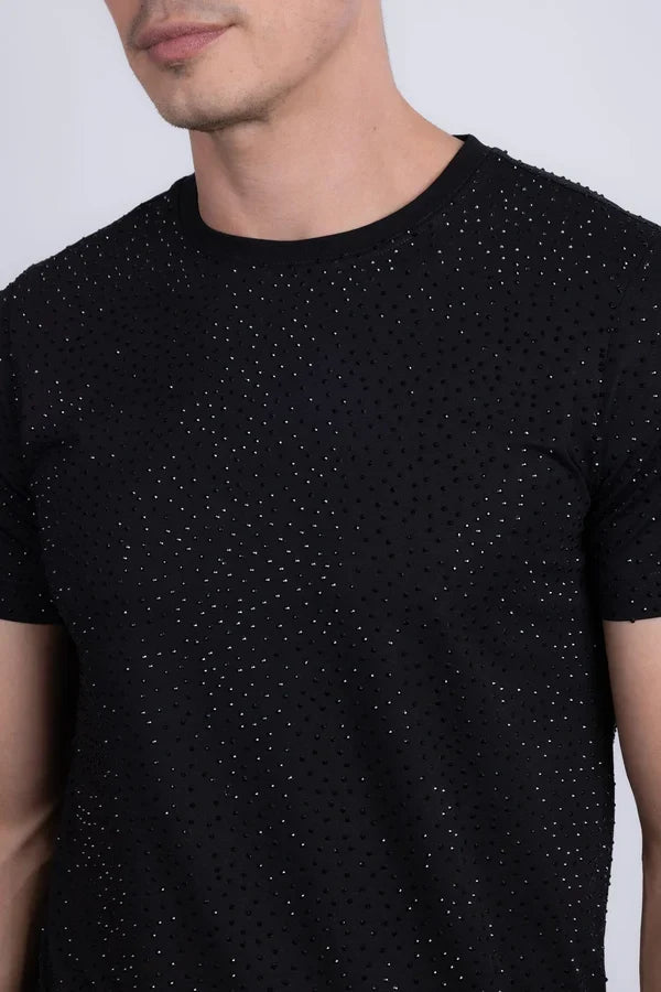 Camiseta Barabas Dolorosa con pedrería para hombre - Negro/Piedras negras