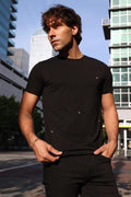 Camiseta Barabas Dolorosa con pedrería para hombre - Negro/Piedras negras
