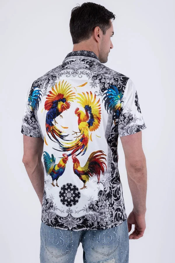 Barabas Men's Bozeman Rhinestone S/S Shirt - White