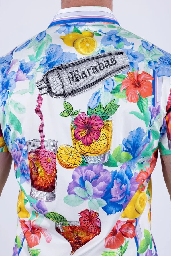 Barabas Men's Cocktails Rhinestone S/S Shirt - White