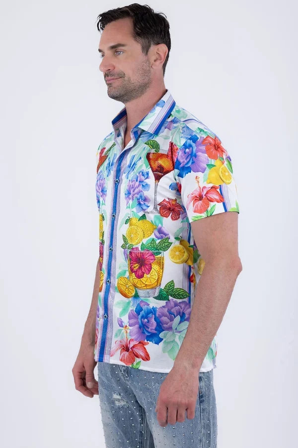 Barabas Men's Cocktails Rhinestone S/S Shirt - White