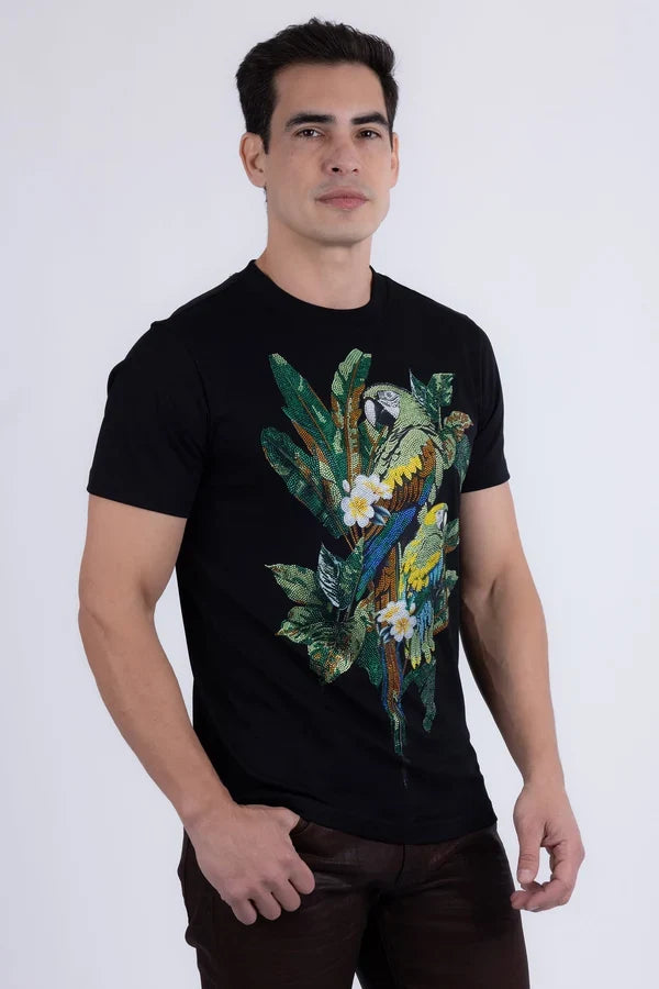 Barabas Men's Laurent Trpoical Iguana Rhinestone T-Shirt - Black