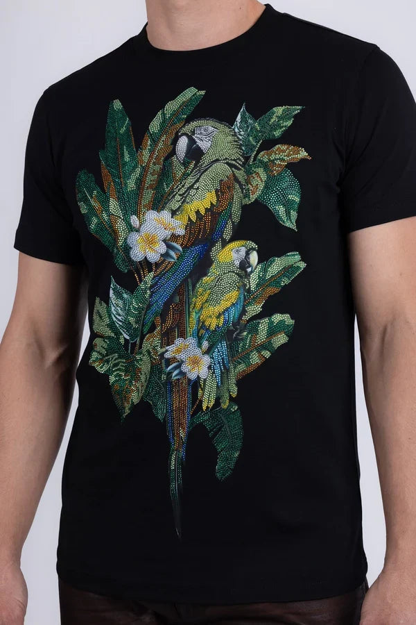 Barabas Men's Laurent Trpoical Iguana Rhinestone T-Shirt - Black