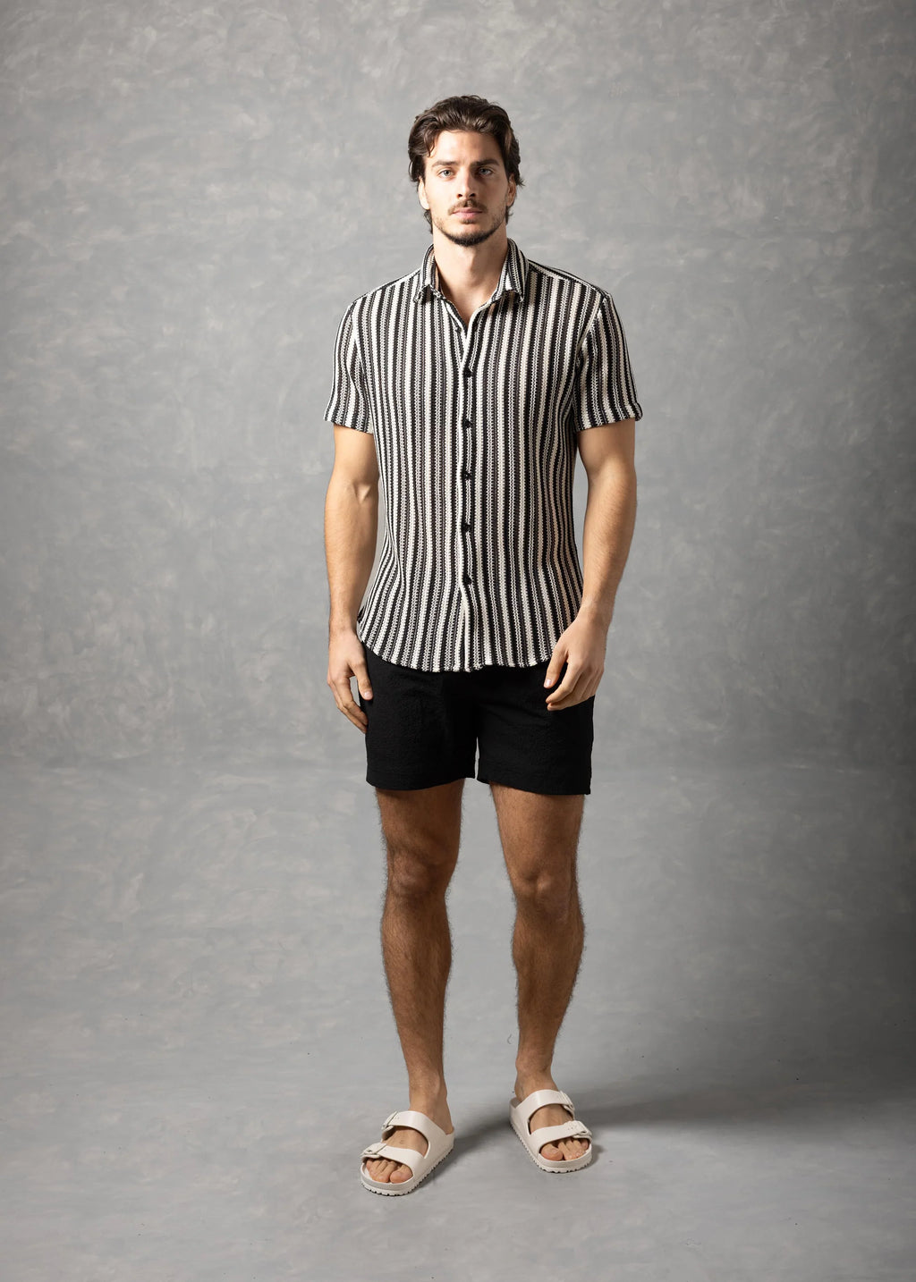 Bespoke Moda Men's Striped Textured S/S Shirt - Black