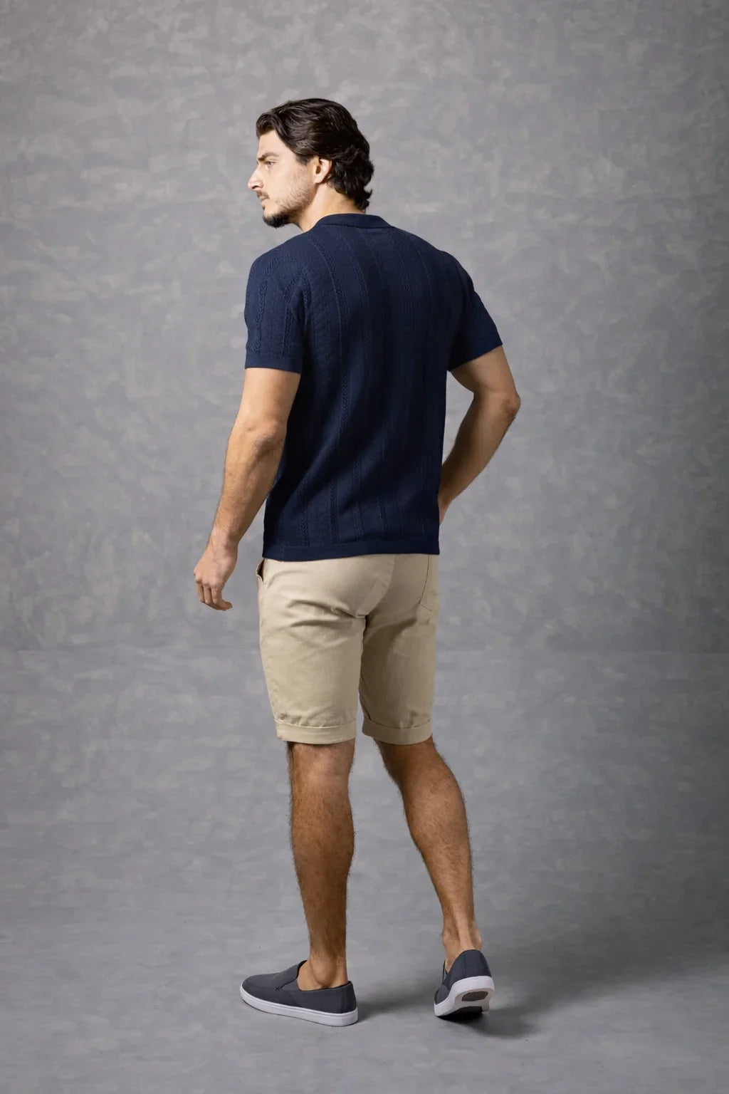 Bespoke Moda Men's Cable Stich Knit S/S Shirt - Navy