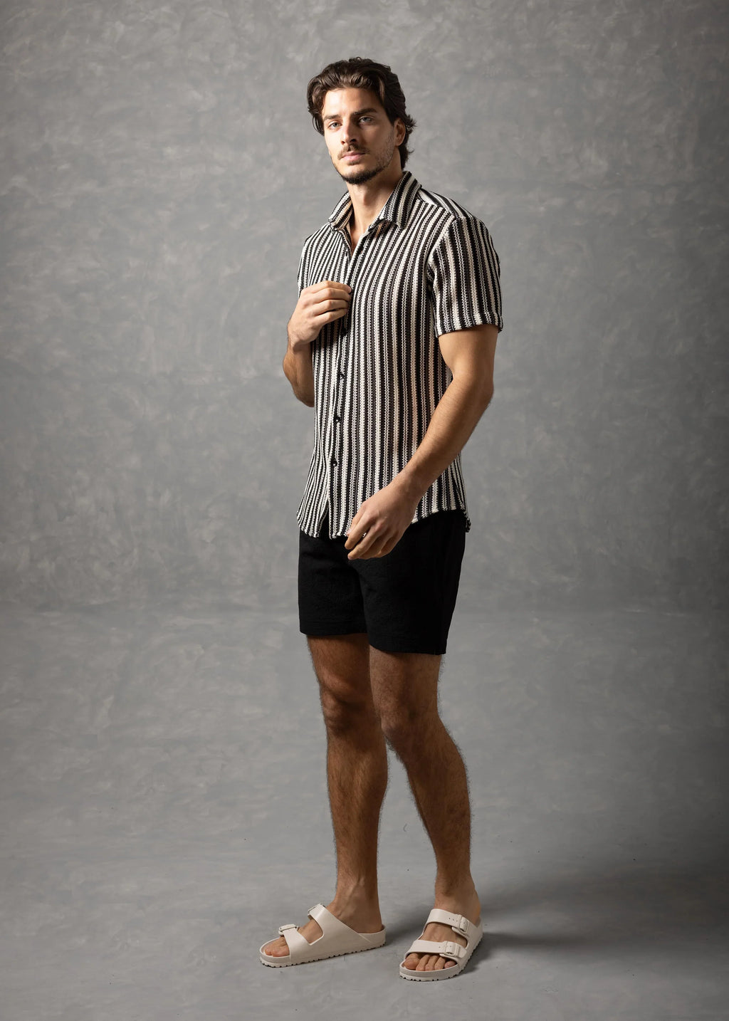 Bespoke Moda Men's Striped Textured S/S Shirt - Black