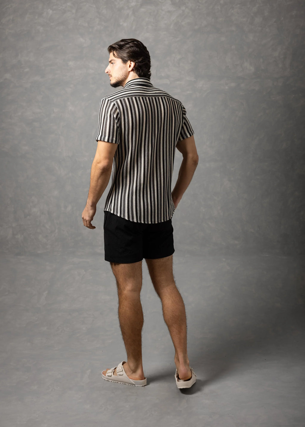 Bespoke Moda Men's Striped Textured S/S Shirt - Black