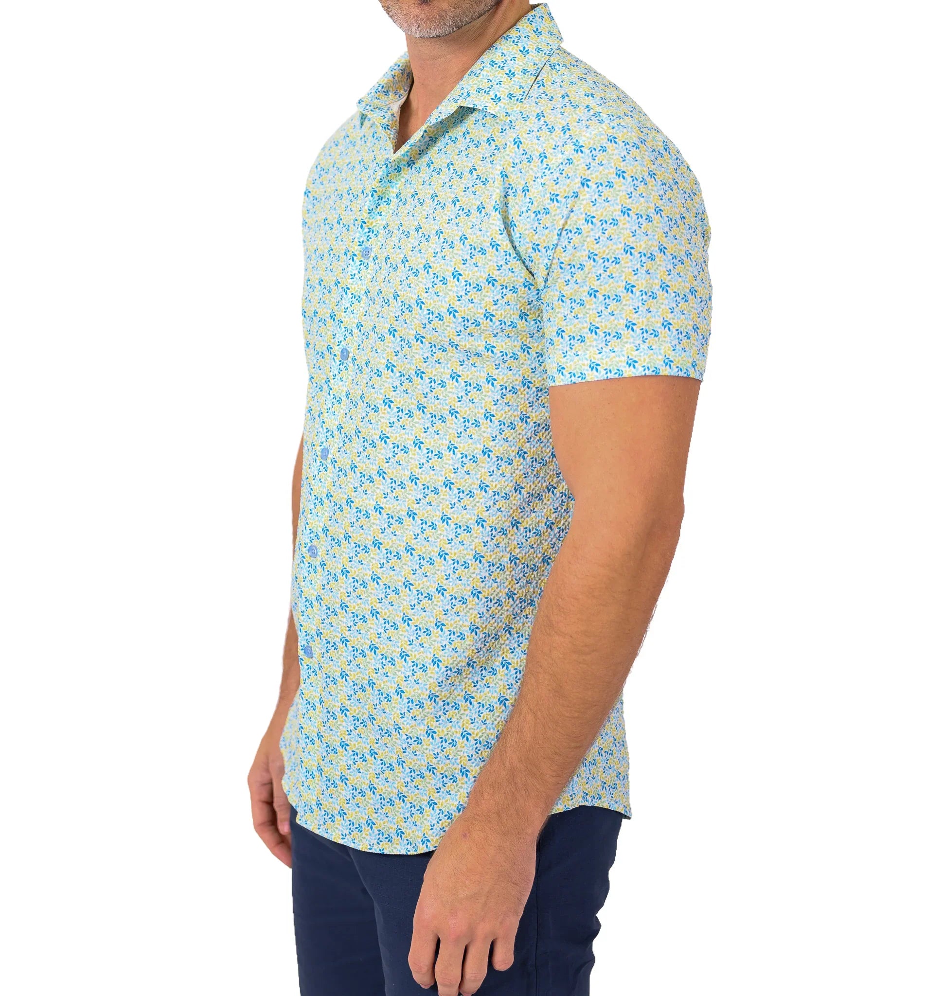 Kurzarmhemd mit floralem Muster und Struktur