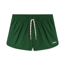 Green BIKE athletic track shorts with an elastic waistband, white drawstring, and white logo on the hem.