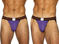 Purple BIKE athletic performance mesh jockstrap with striped waistband.