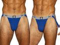 BIKE Royal blue men's athletic jockstrap with grey waistband and blue straps.