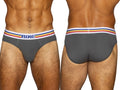 Men's charcoal grey BIKE stretch cotton briefs with a striped waistband.