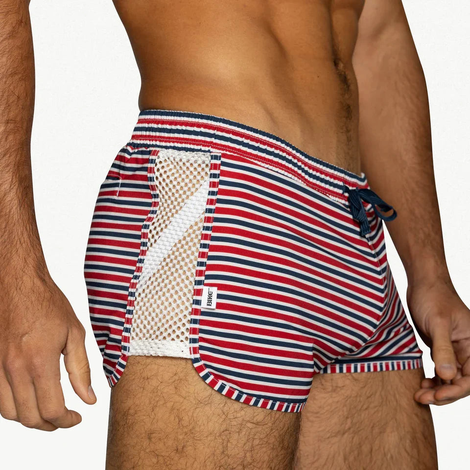 BIKE Athletic Peek-A-Boo Swim Short - Sailor Stripe