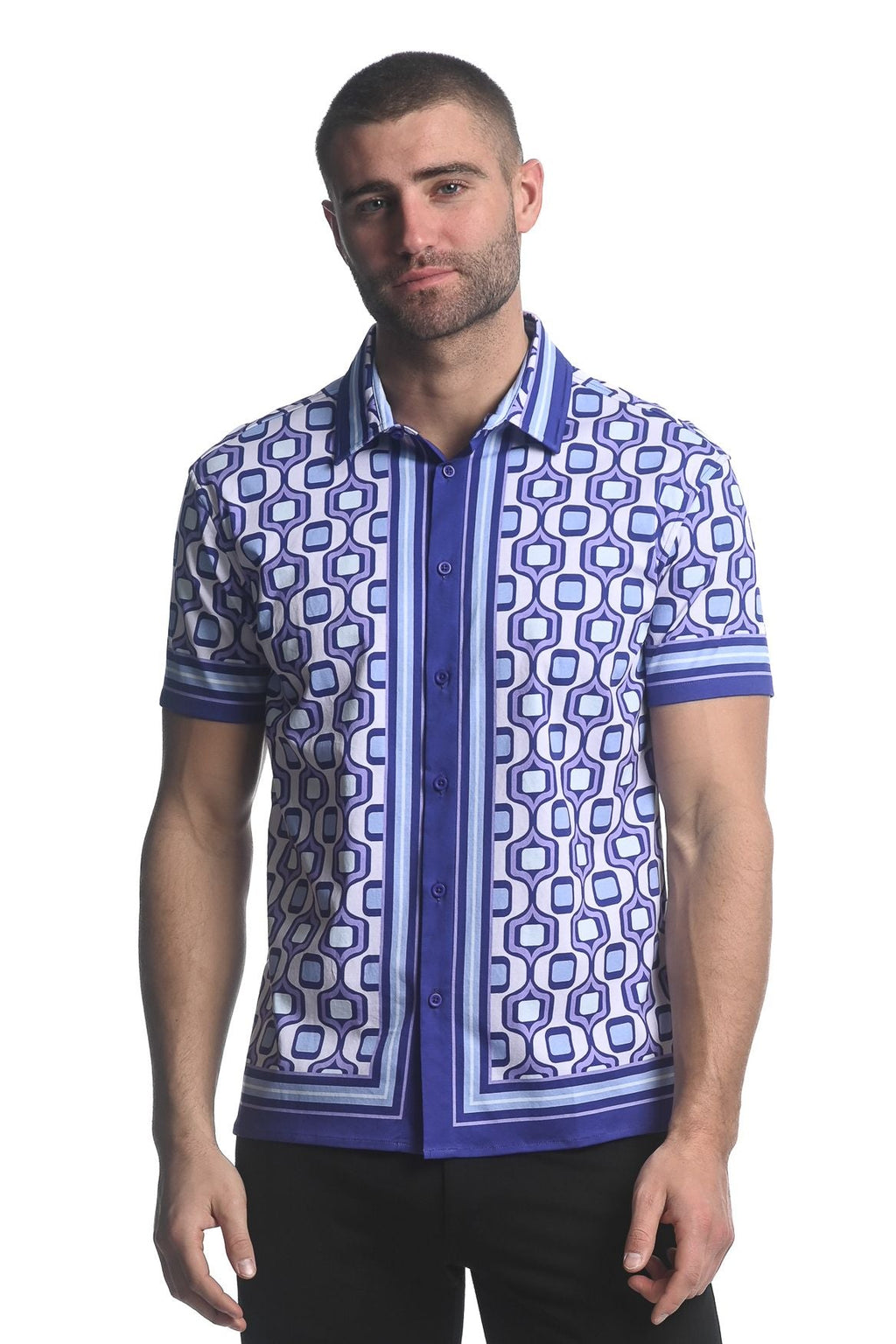 BORDER PRINTED JERSEY KNIT S/S SHIRT - DealByEthan.gay loves ST33LE