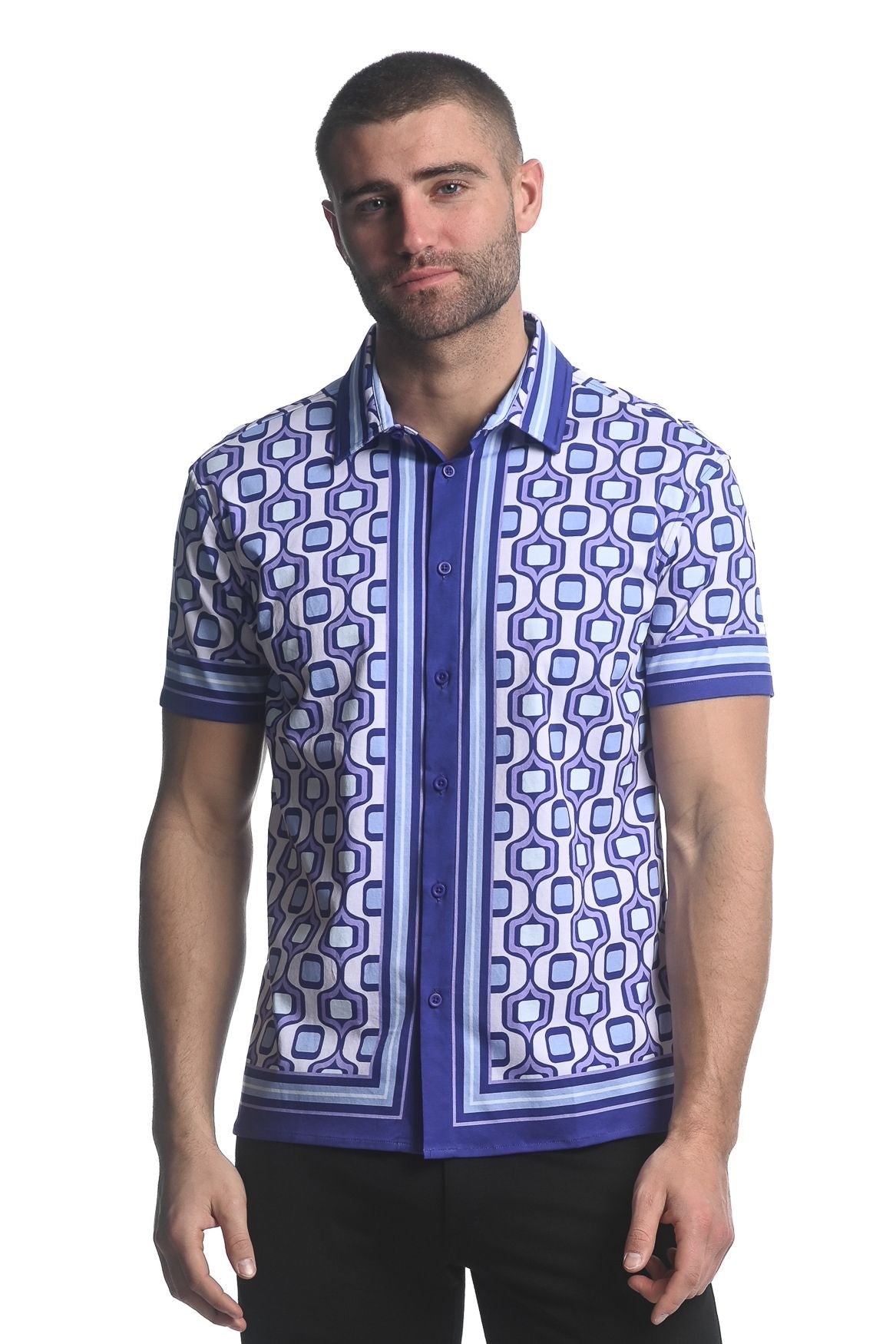 BORDER PRINTED JERSEY KNIT S/S SHIRT - DealByEthan.gay loves ST33LE