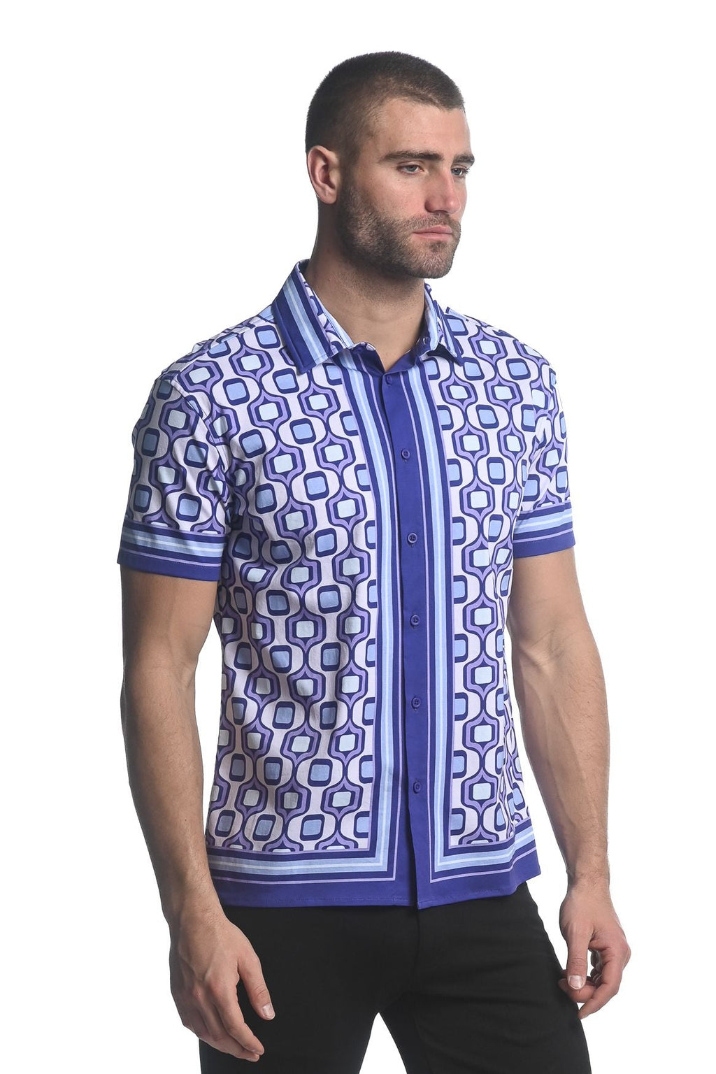 BORDER PRINTED JERSEY KNIT S/S SHIRT - DealByEthan.gay loves ST33LE