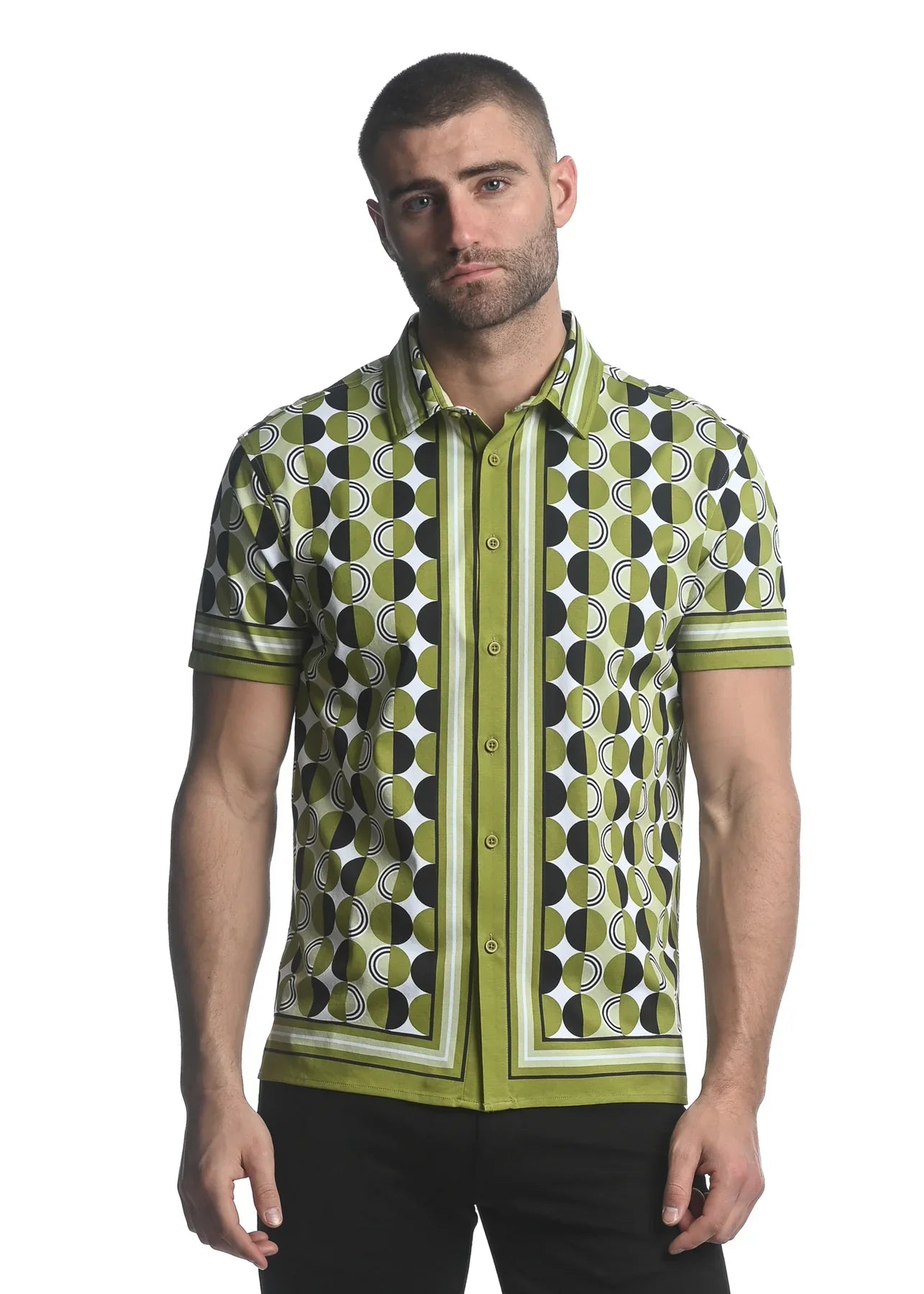 BORDER PRINTED JERSEY KNIT S/S SHIRT - DealByEthan.gay loves ST33LE