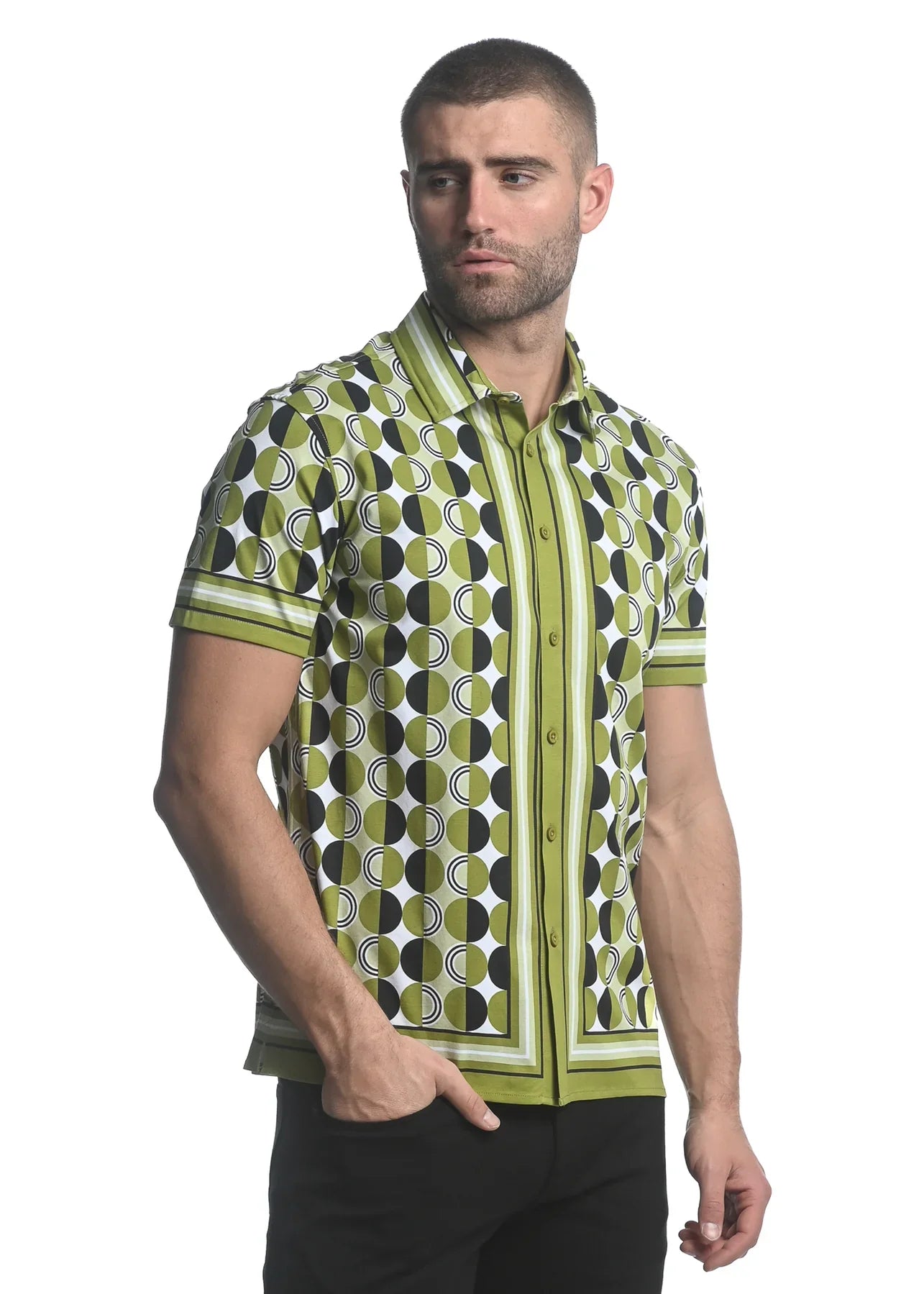 BORDER PRINTED JERSEY KNIT S/S SHIRT - DealByEthan.gay loves ST33LE