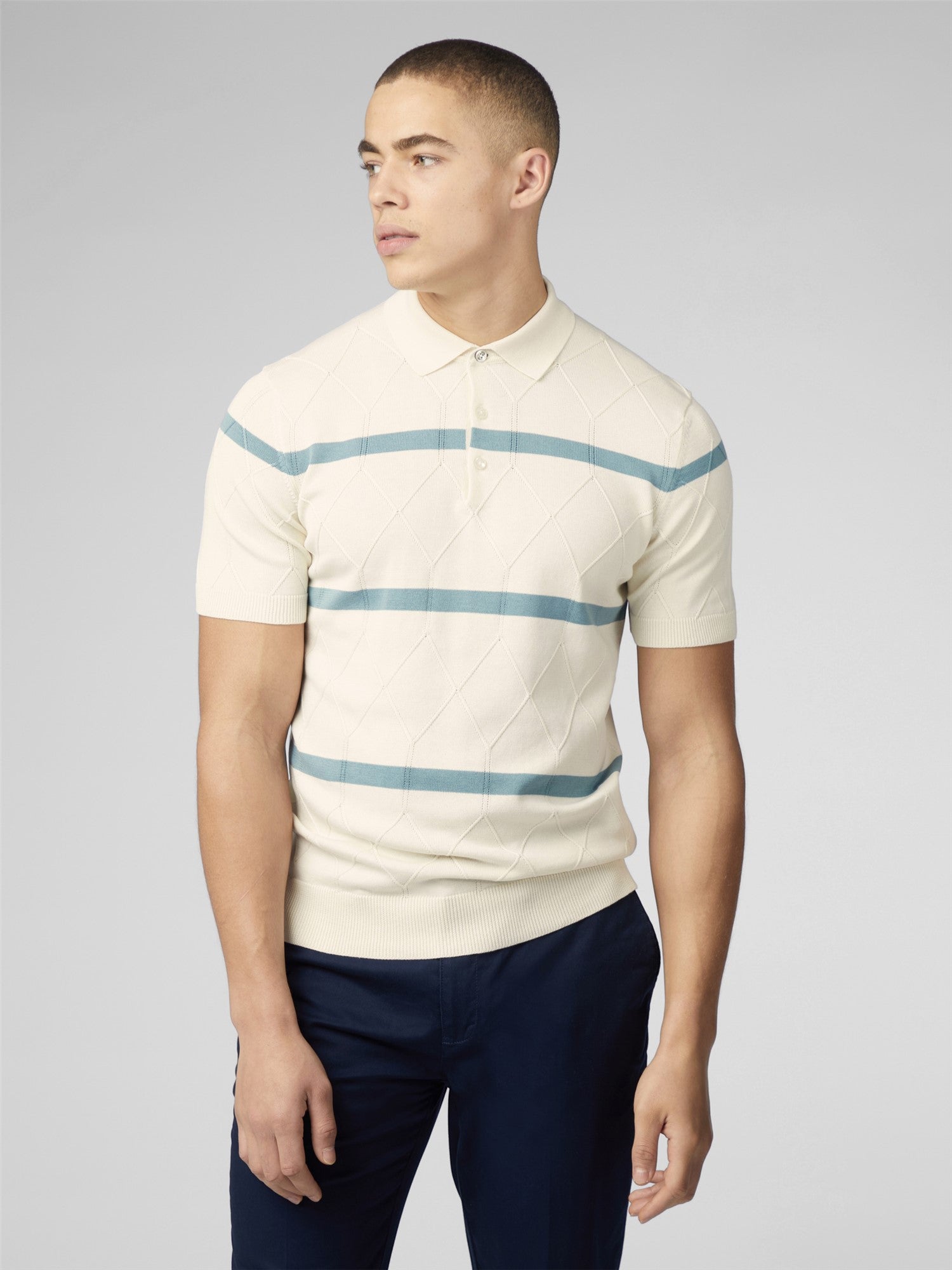 ARGYLE STRIPE POLO SWEATER