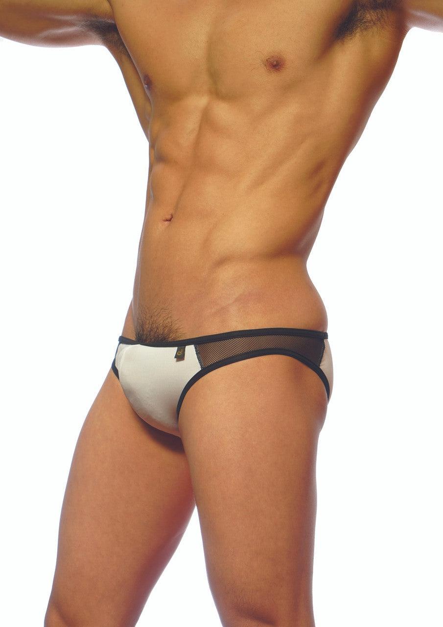 White groovin underwear athletic v-cut briefs with black mesh side panels and trim designed for comfort and support
