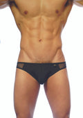 Black groovin underwear athletic v-cut briefs with sleek form-fitting design and mesh trim in front view