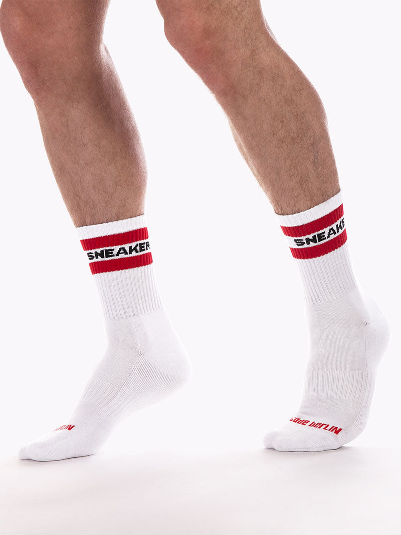 Calcetines de deporte fetichistas Barcode Berlin en color blanco y rojo 91603-201 Talla S/M
