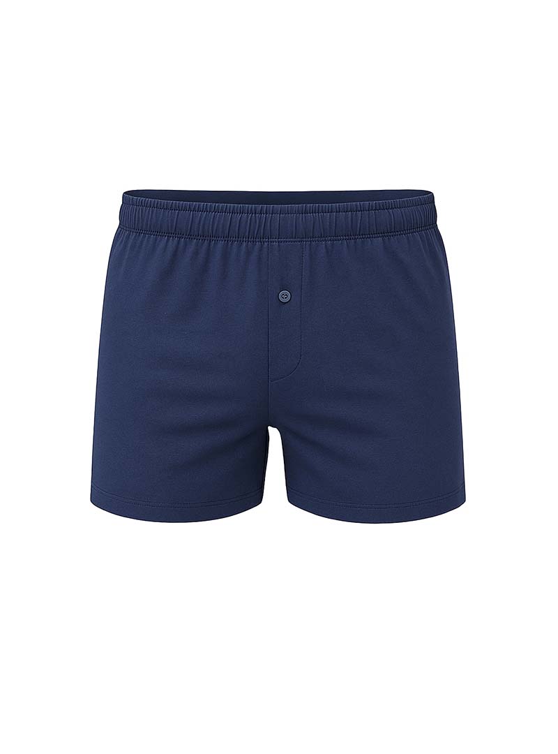 Navy blue cotton knit big mans boxer shorts with button closure and elastic waistband in a 2-pack set