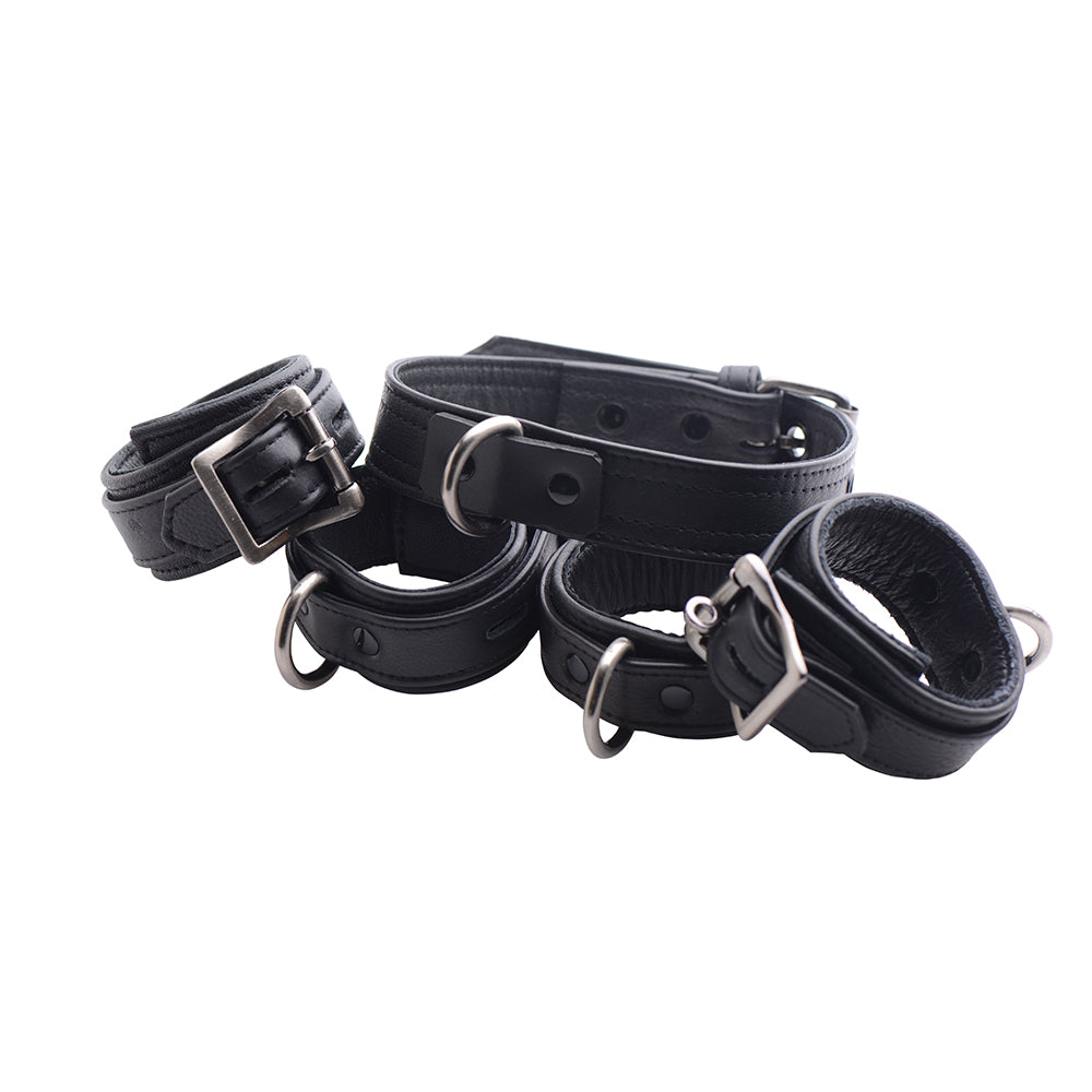 Collar y puños de cuero negro de primera calidad