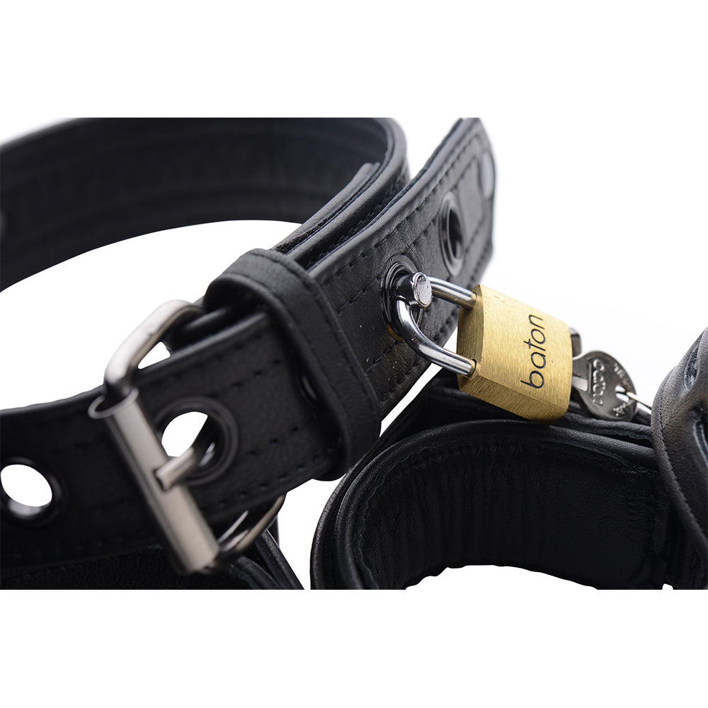 Collar y puños de cuero negro de primera calidad