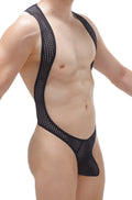 Black mesh BodyThong Deluz Durtol bodysuit with a plunging neckline and high-cut legs for a bold look