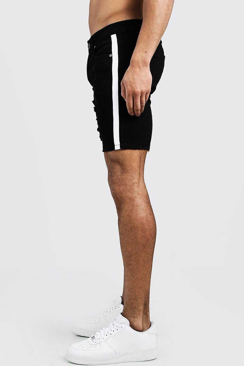 Boohoo Skinny Fit Denim Shorts With Side Tape Black MZZ48938 Size 32 - DealByEthan.gay loves Boohoo