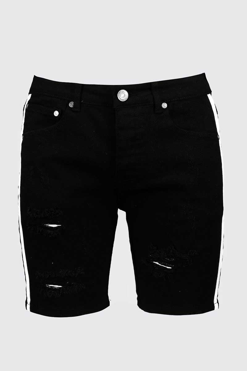 Boohoo Skinny Fit Denim Shorts With Side Tape Black MZZ48938 Size 32 - DealByEthan.gay loves Boohoo