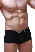 Black mesh boxer brief reotier bee with sleek modern design and petitq logo embroidered on waistband