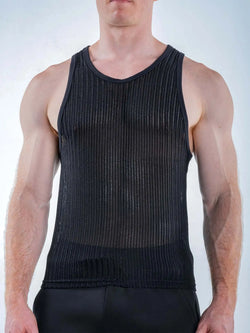 Black Full Kit Gear Captivity Tank Top featuring a sleeveless, ribbed mesh design with a scoop neckline.
