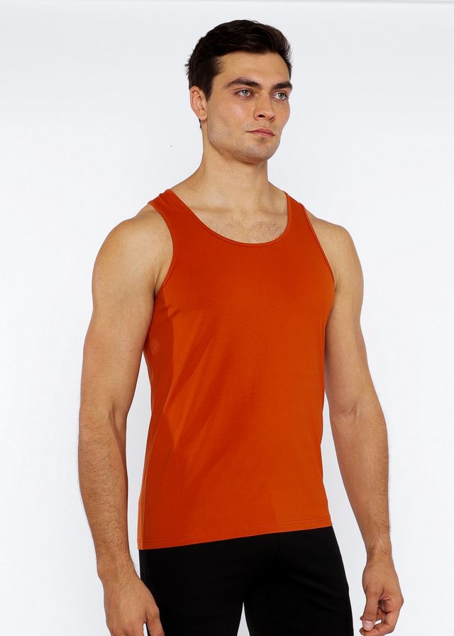 Orange sleeveless athletic tank top made of stretch jersey with circle spine laser cut for active wear