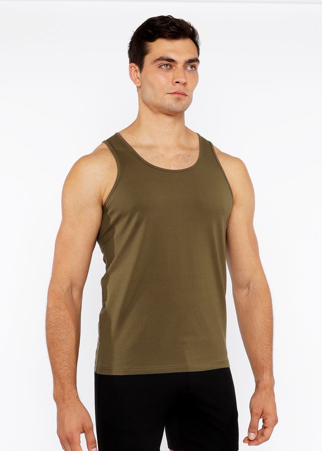 Olive green sleeveless athletic tank with circle spine laser cut design made of smooth stretchy jersey fabric
