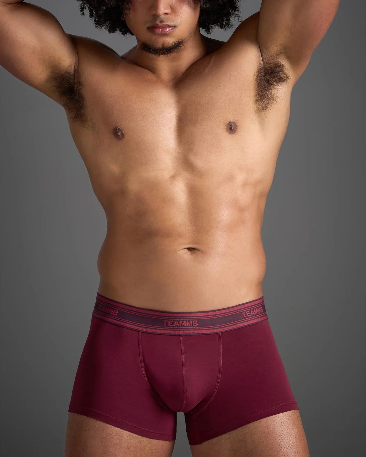 Maroon classic cotton trunk boxer briefs with matching elastic waistband featuring subtle brand name lettering