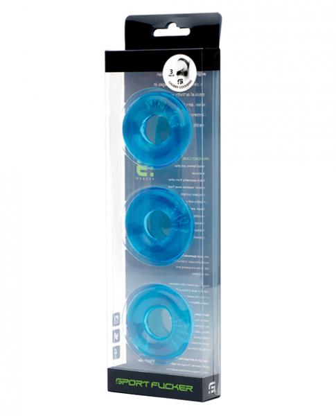 Pack de 3 anillos para el pene Sport Fucker Chubby - Azul hielo