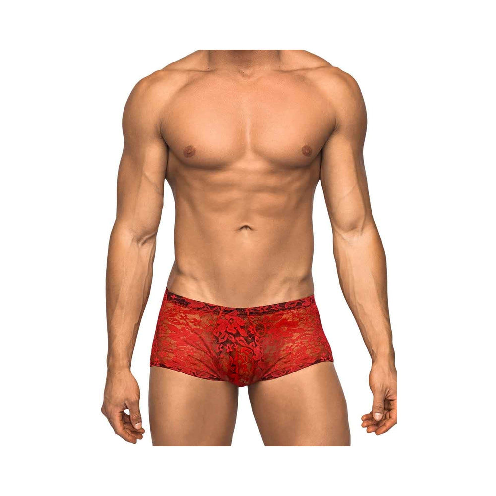 Minishort elástico de encaje para hombre, color rojo, talla extra grande