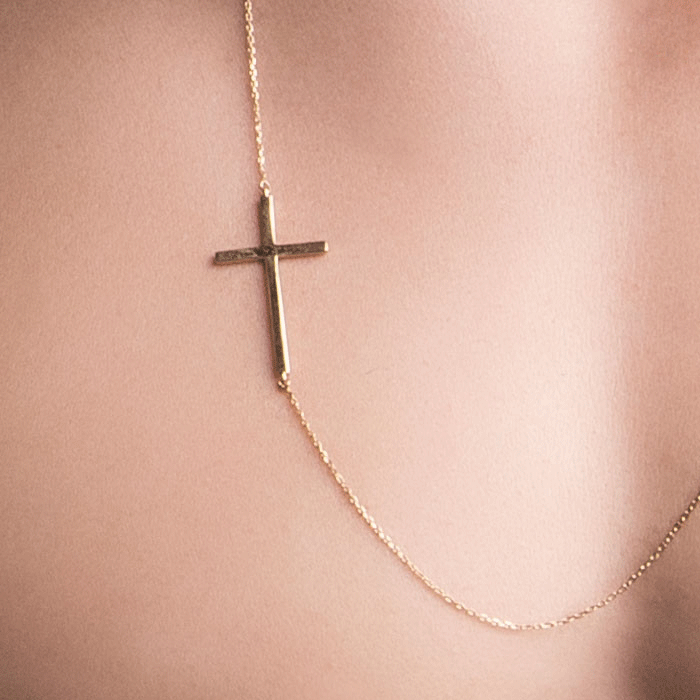 Sideways Silver Male Cross Necklace - Silver Men's Necklace