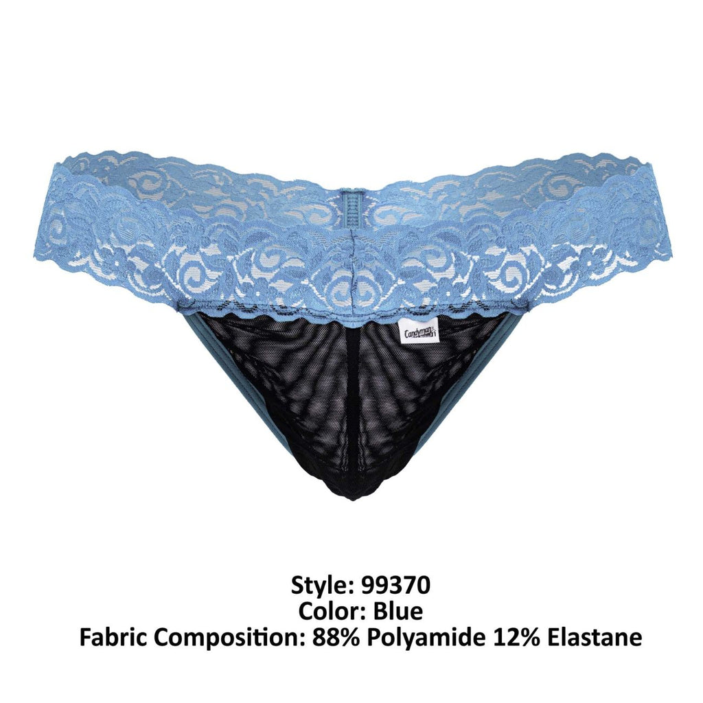 CandyMan 99370 Lace Thongs Color Blue - DealByEthan.gay loves CandyMan