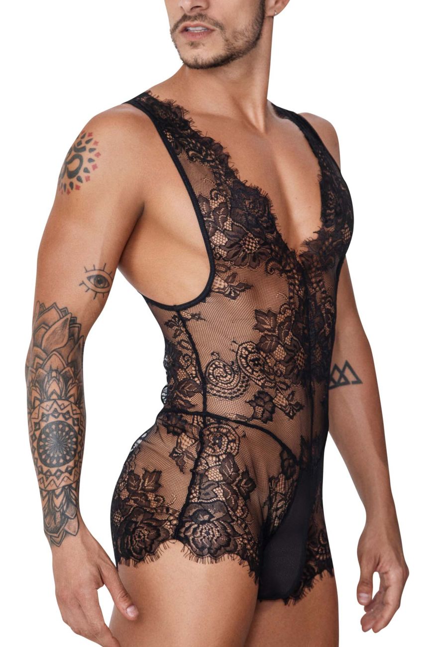 CandyMan 99743 Lace Bodysuit Color Black - DealByEthan.gay loves CandyMan