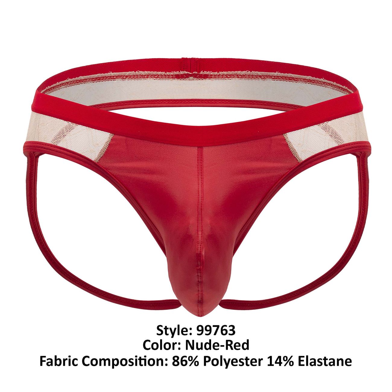 CandyMan 99763 Lace Jockstrap Color Nude-Red - DealByEthan.gay loves CandyMan