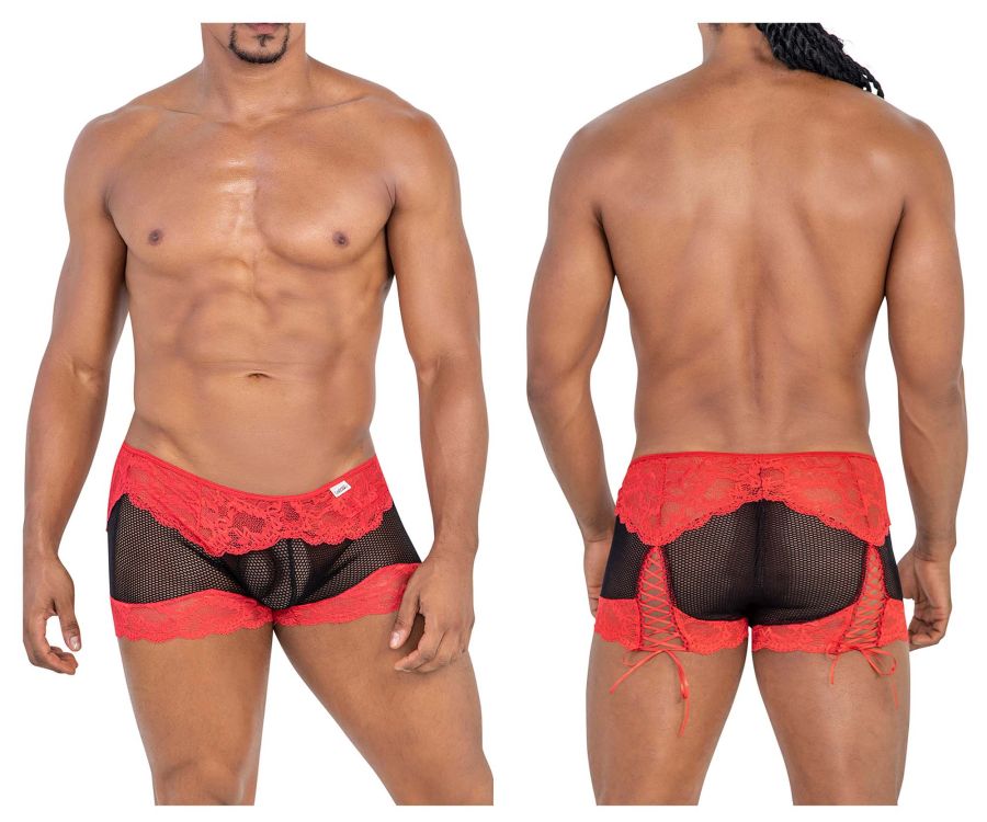 CandyMan 99779 Mesh Lace Trunks Color Black-Red - DealByEthan.gay loves CandyMan