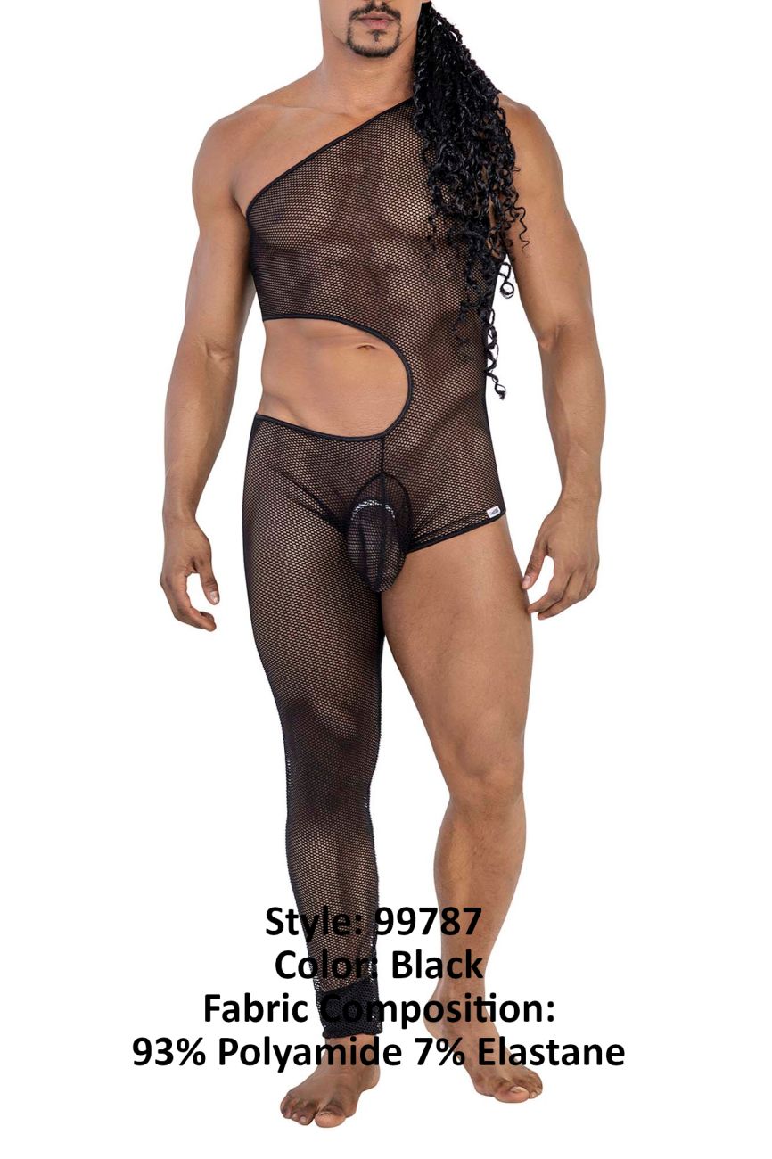 CandyMan 99787 One Shoulder One Leg Bodysuit Color Black - DealByEthan.gay loves CandyMan